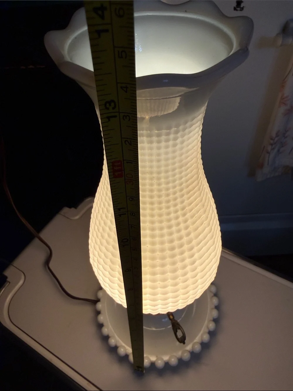 White Milk Glass Hobnail Table Lantern lamp.